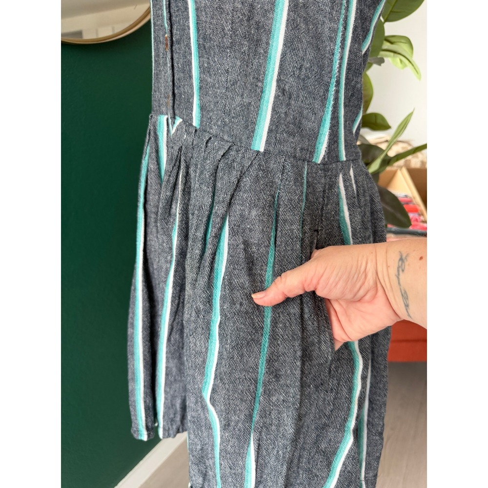 Roxy Linen Blend Striped Button Front Mini Dress … - image 3